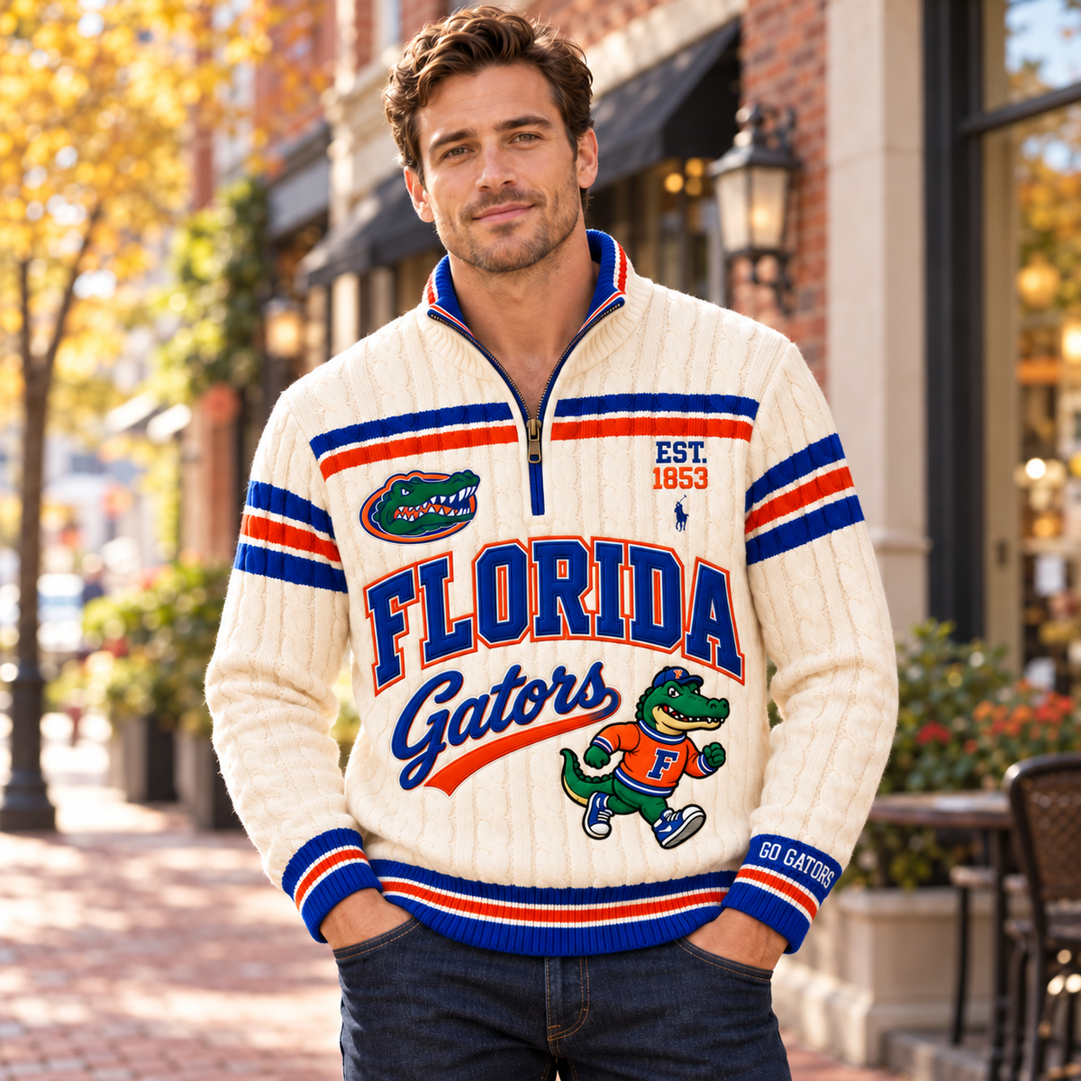 FGT PREMIUM Varsity Cable-Knit Quarter-Zip Sweater NHVH