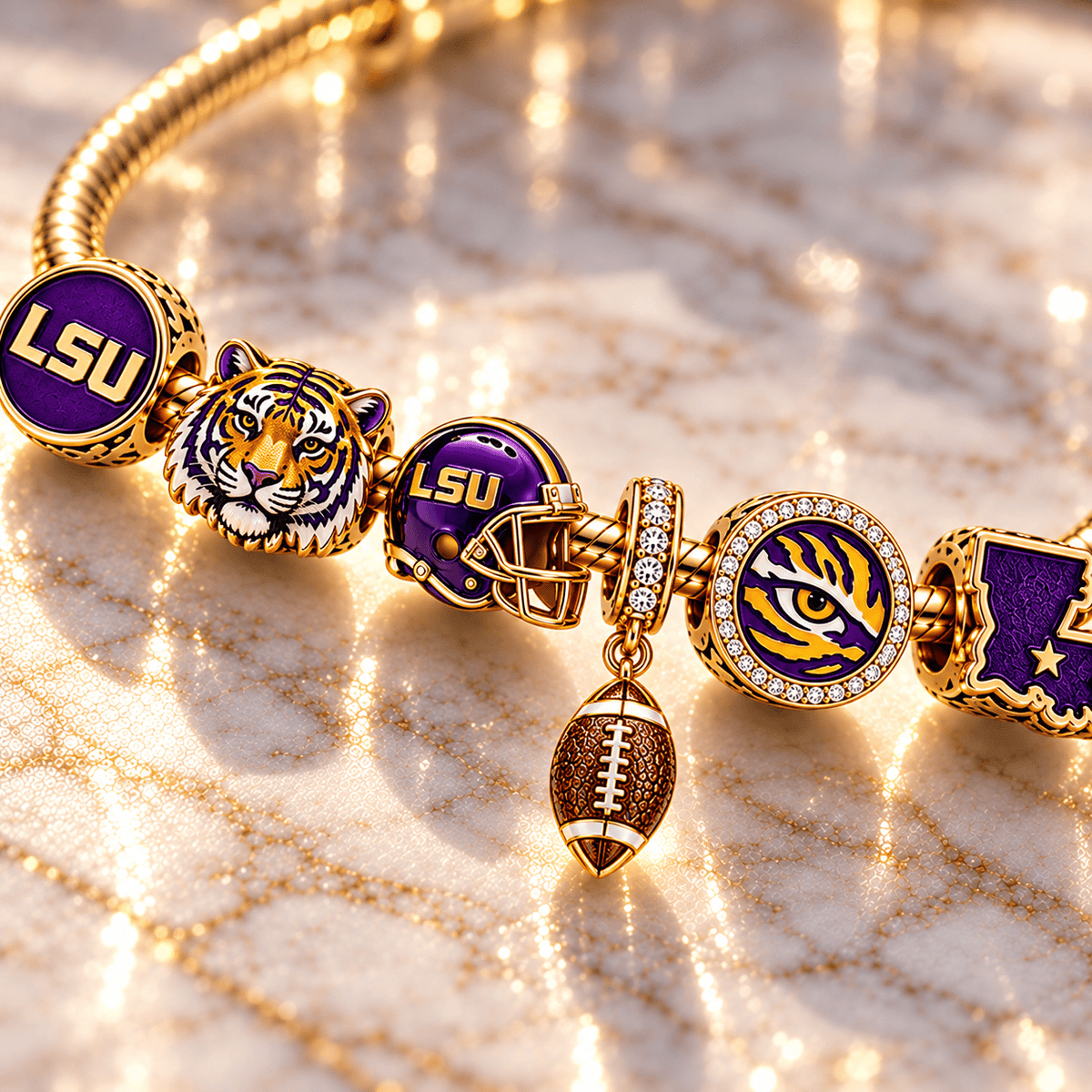 LSU Gold Charm Bracelet Set PNPA