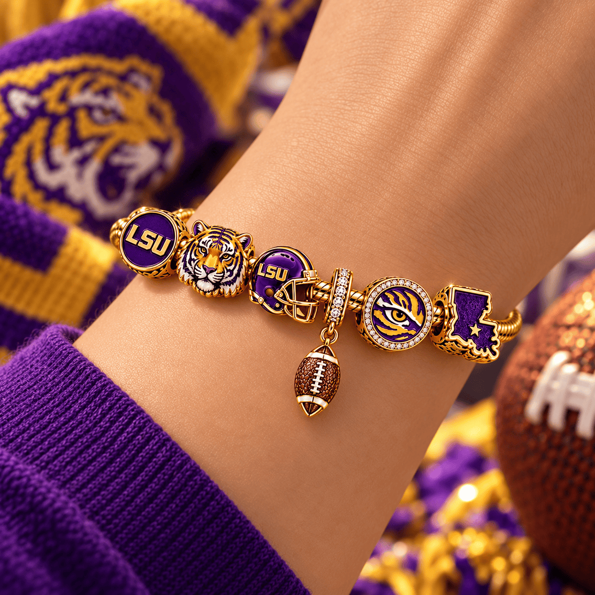 LSU Gold Charm Bracelet Set PNPA