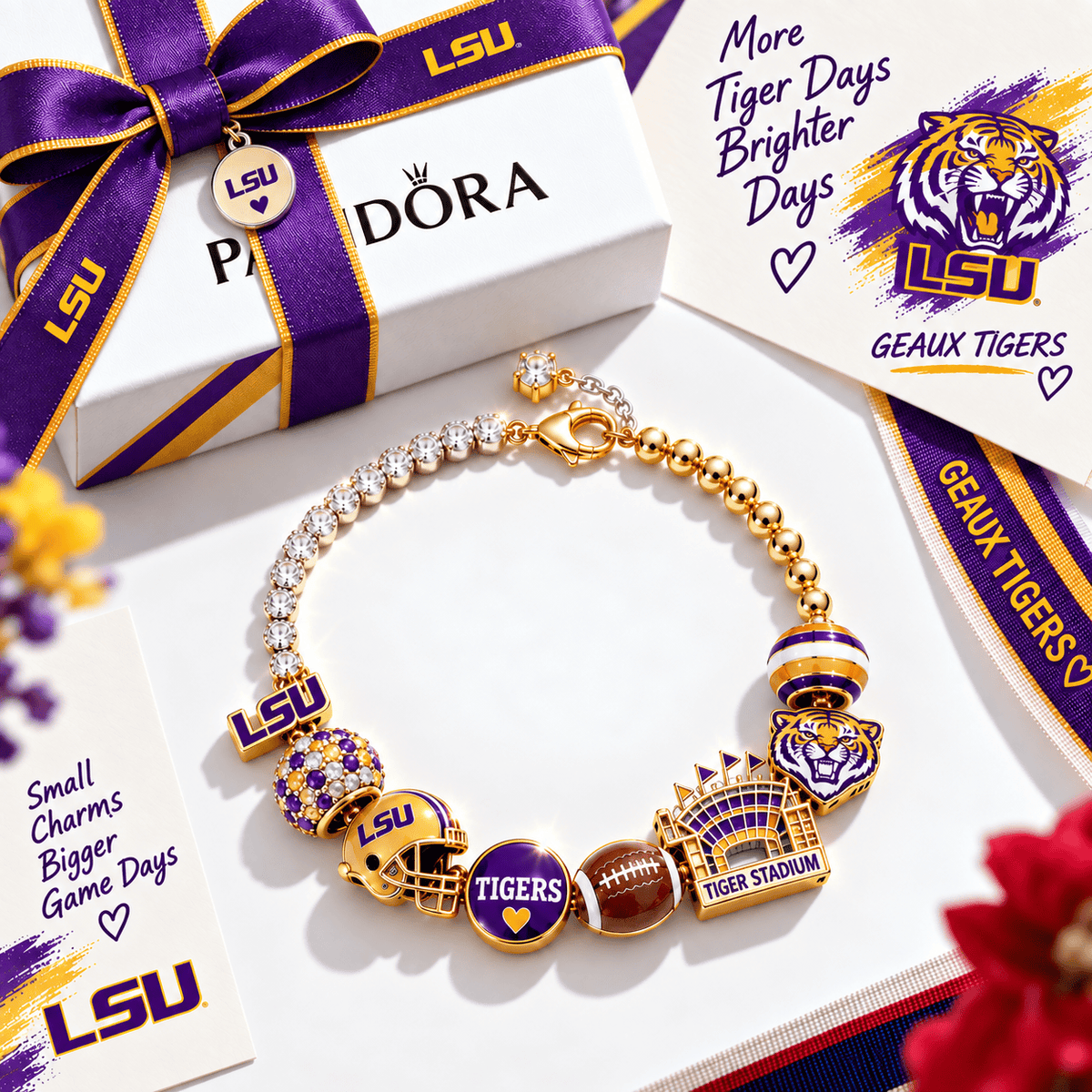 LSU Gold Charm Bracelet Set BMD