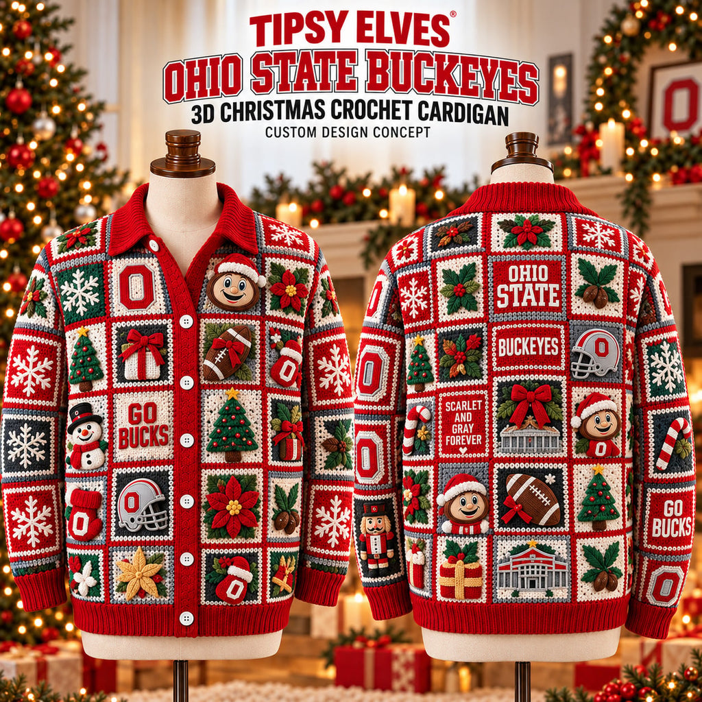 OSB Premium 3D Christmas Crochet Patchwork Cardigan NTNA