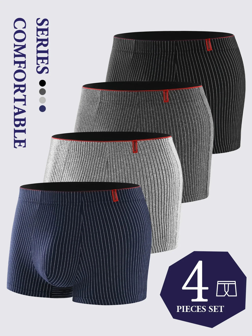 4Pcs Plus Size 6XL Men's Underwear 95% Cotton Boxer Soft Breathable Skin Friendly Individually Packed Fashionable