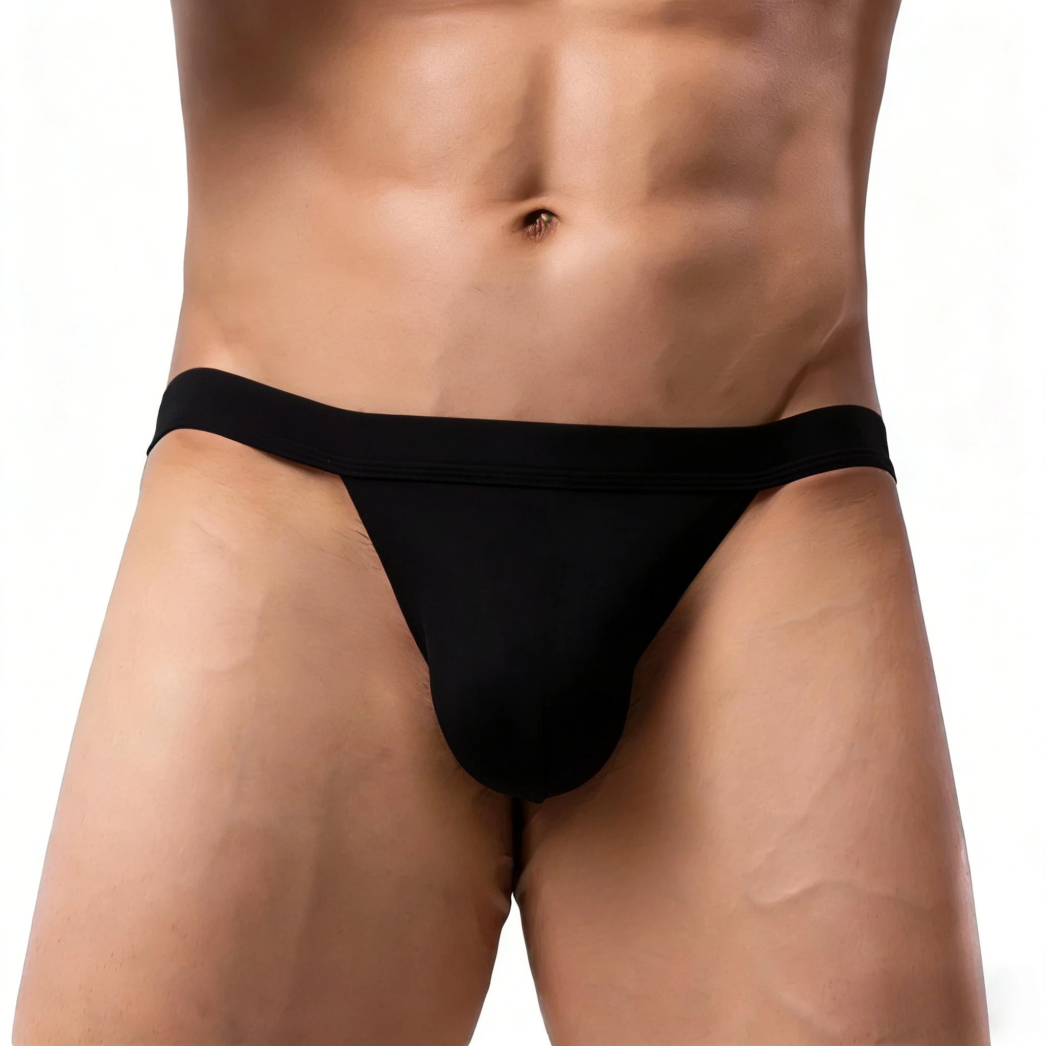 Sexy Contour Pouch Men's Solid Ice Silk Polyester Bikini Briefs Low-Rise Breathable Moisture-Wicking Athletic Underwear Thong